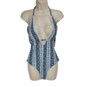 Cup She Women Size M Jersey Floral One Piece Halter Swimsuit  91P